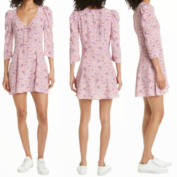 Loveshackfancy Juree Long Sleeve Silk Mini Dress Floral Pastel Pink Size 2